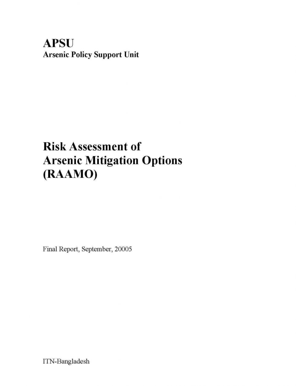 Risk Assessment of Arsenic Mitigation Options (RAAMO) - ITN-BUET